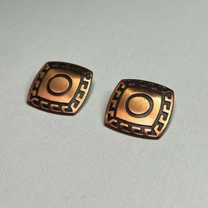 VINTAGE Square Modernist  Sun Abstract Copper Earrings Clip On